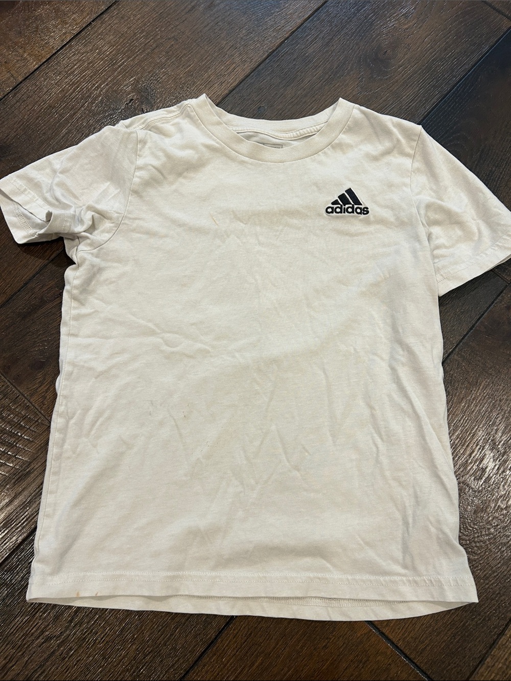 adidas cream Tee with Black Logo - Kids Short Sleeve